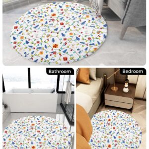 Colorful Christmas Fluffy Round Area Rug Carpets 5ft, Plush Shaggy Carpet Soft Circular Rugs, Non-Slip Fuzzy Accent Floor Mat for Living Room Bedroom Nursery Home Decor Xmas Snowman Pine Tree