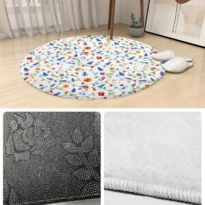 Colorful Christmas Fluffy Round Area Rug Carpets 5ft, Plush Shaggy Carpet Soft Circular Rugs, Non-Slip Fuzzy Accent Floor Mat for Living Room Bedroom Nursery Home Decor Xmas Snowman Pine Tree