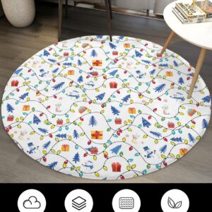 Colorful Christmas Fluffy Round Area Rug Carpets 5ft, Plush Shaggy Carpet Soft Circular Rugs, Non-Slip Fuzzy Accent Floor Mat for Living Room Bedroom Nursery Home Decor Xmas Snowman Pine Tree