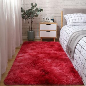 SK Studio Fluffy Area Rug Ultra Soft Fuzzy and Comfy Carpet Nursery Shag Rug for Kids Room Decor Red, 16x47 Inch