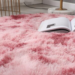 SK Studio Fluffy Area Rug Ultra Soft Fuzzy and Comfy Carpet Nursery Shag Rug for Kids Room Decor Red, 16x47 Inch