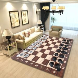 ALLC Brown Checkered Letters Numbers Retro Rug Outdoor Rug 2x3ft/24x36in/60x90cm, Fluffy Rug for Apartment Dorm Room Essentials for Girls