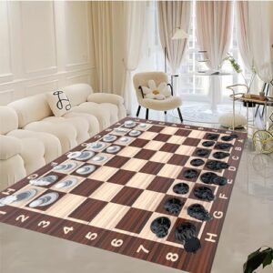 ALLC Brown Checkered Letters Numbers Retro Rug Outdoor Rug 2x3ft/24x36in/60x90cm, Fluffy Rug for Apartment Dorm Room Essentials for Girls