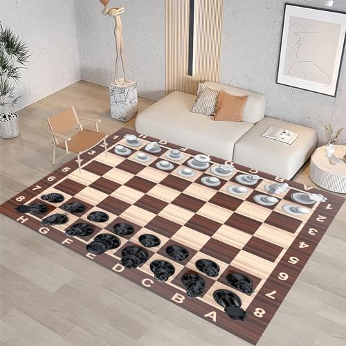 ALLC Brown Checkered Letters Numbers Retro Rug Outdoor Rug 2x3ft/24x36in/60x90cm, Fluffy Rug for Apartment Dorm Room Essentials for Girls