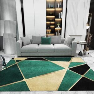 BOWESI Area Rugs 5x8ft, Emerald Green Marble Irregular Texture Pattern Rugs for Living Room, Abstract Black Gold Geometric Lines Office Rug, Fluffy Soft for Hotel Home Decor Entrance Hall Patio