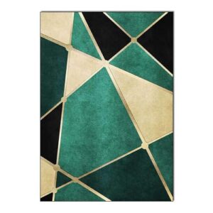 BOWESI Area Rugs 5x8ft, Emerald Green Marble Irregular Texture Pattern Rugs for Living Room, Abstract Black Gold Geometric Lines Office Rug, Fluffy Soft for Hotel Home Decor Entrance Hall Patio