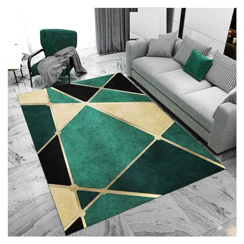 BOWESI Area Rugs 5x8ft, Emerald Green Marble Irregular Texture Pattern Rugs for Living Room, Abstract Black Gold Geometric Lines Office Rug, Fluffy Soft for Hotel Home Decor Entrance Hall Patio