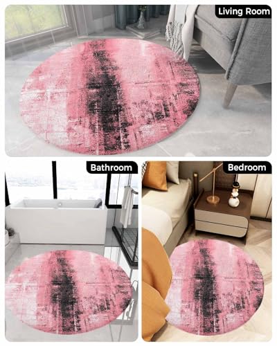 Modern Abstract Fluffy Round Area Rug Carpets 3ft, Plush Shaggy Carpet Soft Circular Rugs, Non-Slip Fuzzy Accent Floor Mat for Living Room Bedroom Nursery Blush Pink Painted Geometric Graffiti Art