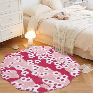 ustide moss area rug, floral shape area rugs super fluffy and washable carpet anti-slip round farmhouse floor mat multi-colored rug for bedroom playroom kitchen decor (pink,39.3’’)