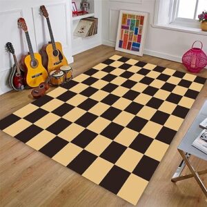 vector chess field in black beige area rugs for living room 2x4ft/24x48in/60x120cm, living room bedroom area rug fluffy plush high pile carpet