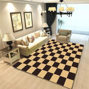 Vector Chess Field in Black Beige Area Rugs for Living Room 2x4ft/24x48in/60x120cm, Living Room Bedroom Area Rug Fluffy Plush High Pile Carpet