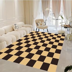 Vector Chess Field in Black Beige Area Rugs for Living Room 2x4ft/24x48in/60x120cm, Living Room Bedroom Area Rug Fluffy Plush High Pile Carpet