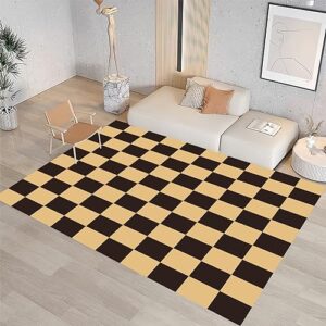 Vector Chess Field in Black Beige Area Rugs for Living Room 2x4ft/24x48in/60x120cm, Living Room Bedroom Area Rug Fluffy Plush High Pile Carpet