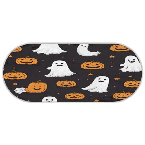 Tavisto Cute Halloween Pumpkin Ghost Fluffy Oval Shaggy Rugs for Bedroom Aesthetic Plush Floor Mat - Soft and Absorbent - Ideal for Living Room,Home Decor, and Playrooms