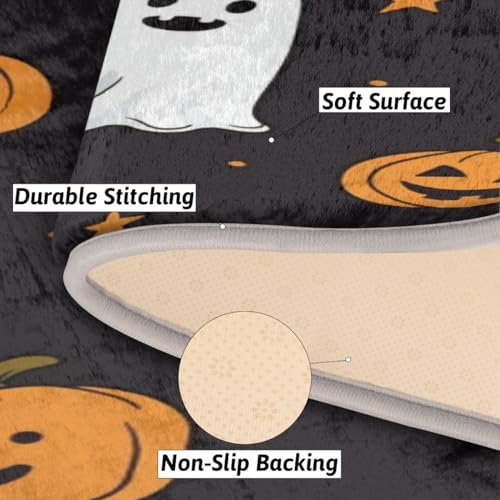 Tavisto Cute Halloween Pumpkin Ghost Fluffy Oval Shaggy Rugs for Bedroom Aesthetic Plush Floor Mat - Soft and Absorbent - Ideal for Living Room,Home Decor, and Playrooms