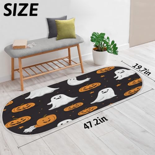 Tavisto Cute Halloween Pumpkin Ghost Fluffy Oval Shaggy Rugs for Bedroom Aesthetic Plush Floor Mat - Soft and Absorbent - Ideal for Living Room,Home Decor, and Playrooms