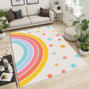 BOWESI Area Rugs 3x5ft, Modern Cartoon Art Kids Rugs, Cute Nordic Rainbow Stars Princess Room Bedroom Rug, Fluffy Soft for Decor Teen Boys Room Floor Lounge Nursery