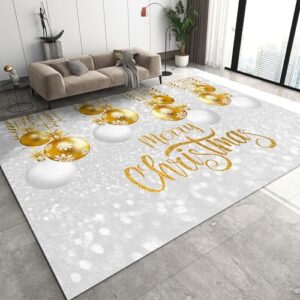 bowesi area rugs 5x6ft, golden christmas tree decoration balls kids rugs, merry christmas on gray background princess room bedroom rug, fluffy soft for decor teen boys room lounge nursery