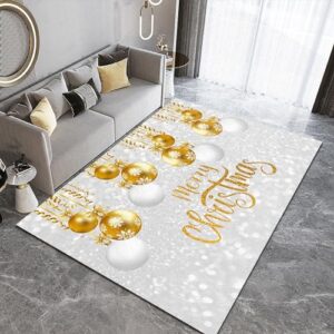 BOWESI Area Rugs 5x6ft, Golden Christmas Tree Decoration Balls Kids Rugs, Merry Christmas On Gray Background Princess Room Bedroom Rug, Fluffy Soft for Decor Teen Boys Room Lounge Nursery