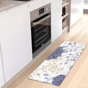 Fluffy Floor Carpet-Blue White Floral,39x20in Front Door Mat Indoor Machine Washable Carpet,Aesthetic Rug