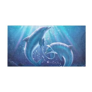 fluffy floor carpet-dolphin blue ocean summer，39x20in front door mat indoor machine washable carpet,aesthetic rug