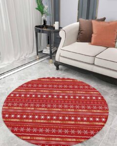 christmas fluffy round area rug carpets 3.3ft, plush shaggy carpet soft circular rugs, non-slip fuzzy accent floor mat for living room bedroom nursery home decor boho red gold geometric stripes dots