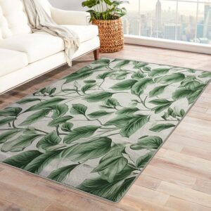 Washable Rugs for Entryway Living Room Bedroom, Leaf Rug & Home Decor, Green Leaves Area Rug 2x3, Non Slip Soft Low Pile Non-Shedding Indoor Door Mat, Decorative Area Rugs