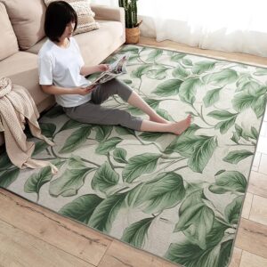 Washable Rugs for Entryway Living Room Bedroom, Leaf Rug & Home Decor, Green Leaves Area Rug 2x3, Non Slip Soft Low Pile Non-Shedding Indoor Door Mat, Decorative Area Rugs