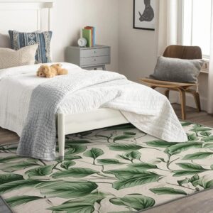 Washable Rugs for Entryway Living Room Bedroom, Leaf Rug & Home Decor, Green Leaves Area Rug 2x3, Non Slip Soft Low Pile Non-Shedding Indoor Door Mat, Decorative Area Rugs