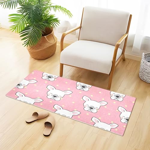 Fluffy Floor Carpet-French Bulldog-39x20in Front Door Mat Indoor Machine Washable Carpet,Aesthetic Rug