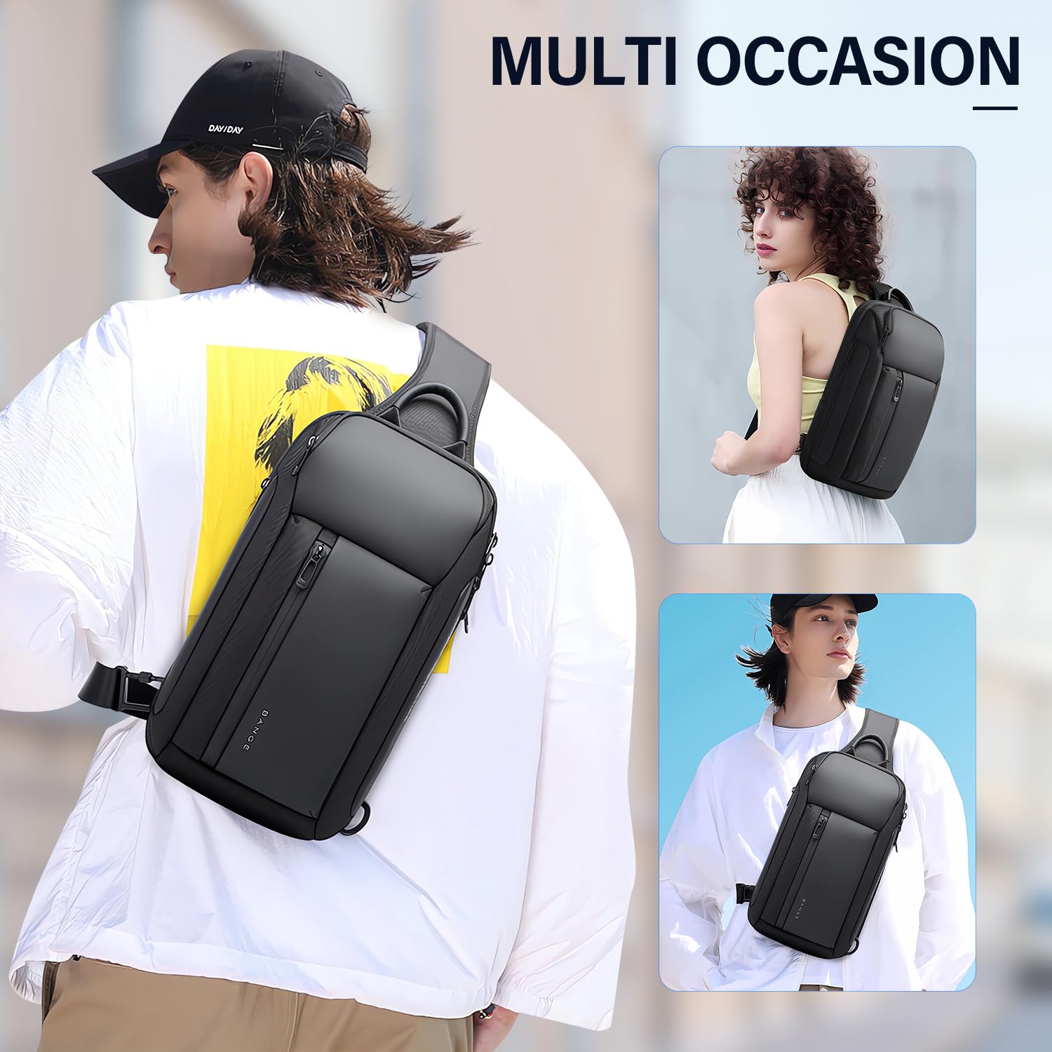 Tfro & Cile Sling Bag for Men Crossbody Bags Shoulder Backpacks Casual Daypack Bag Black Chest Backpack for Hiking Ridding