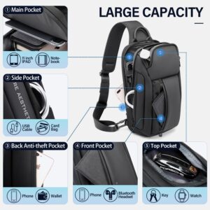 Tfro & Cile Sling Bag for Men Crossbody Bags Shoulder Backpacks Casual Daypack Bag Black Chest Backpack for Hiking Ridding