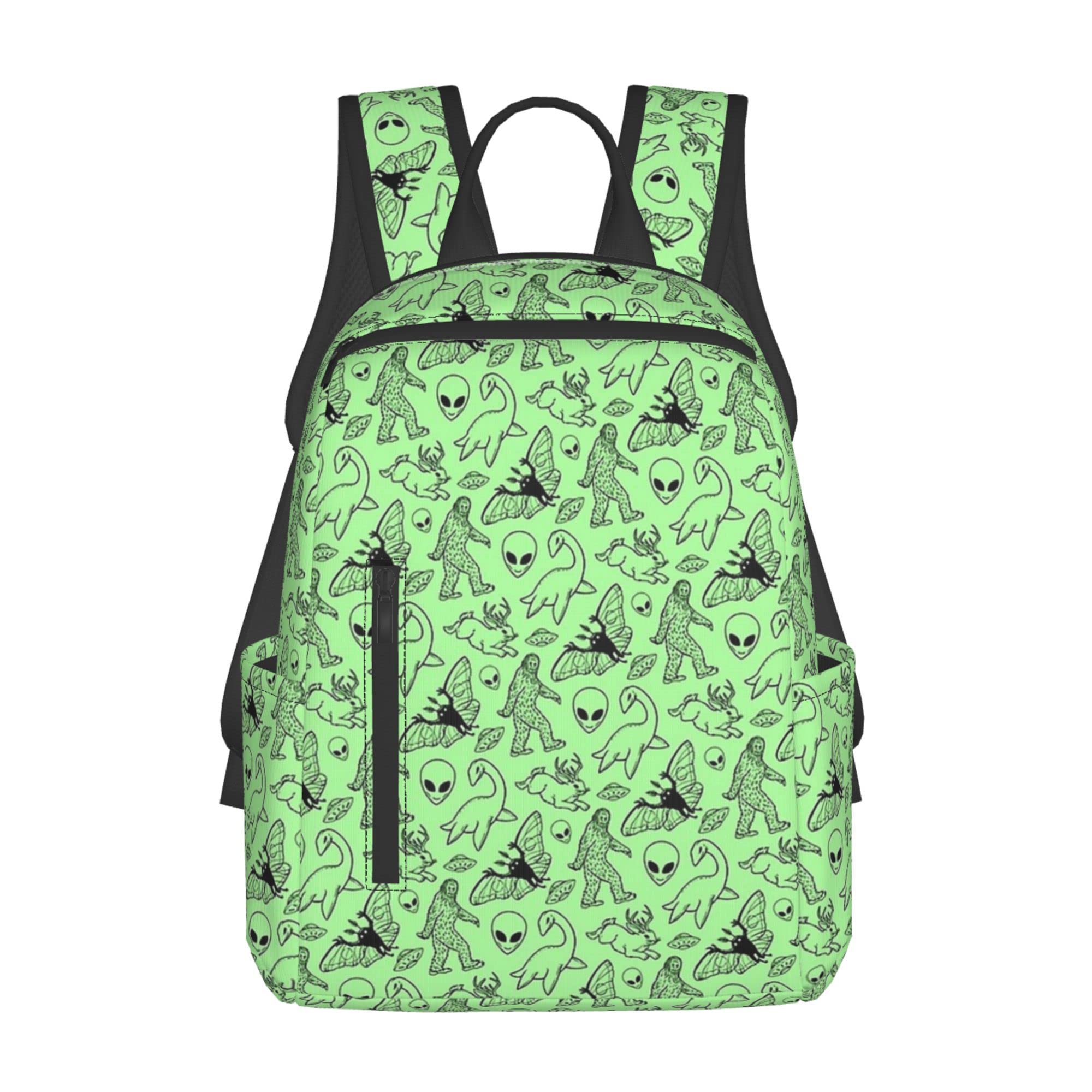SWEET TANG Backpack Travel, Work Bookbag Aliens Savage Dinosaurs Green Casual Daypacks with Water Bottle Pocket