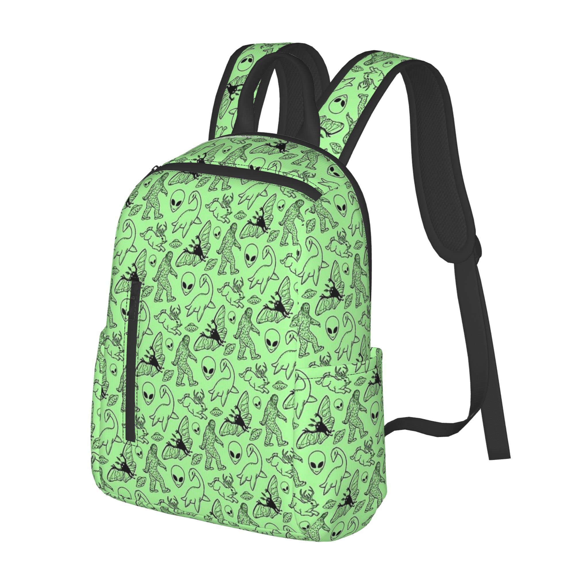 SWEET TANG Backpack Travel, Work Bookbag Aliens Savage Dinosaurs Green Casual Daypacks with Water Bottle Pocket