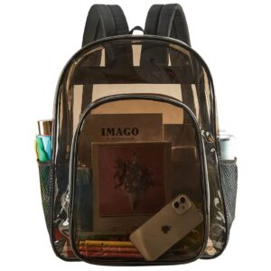 covax heavy duty clear backpack, large transparent clear bookbag, see through backpack for college, work, security travel & sports (brown)