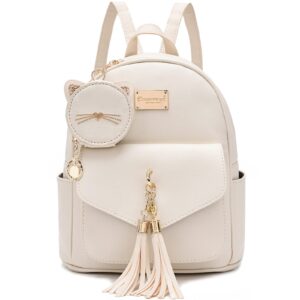 I IHAYNER Girls Fashion Backpack Mini Purse Backpack for Women Small Leather Backpack Purse for Teen Girls with Coin Purse and Tassel White