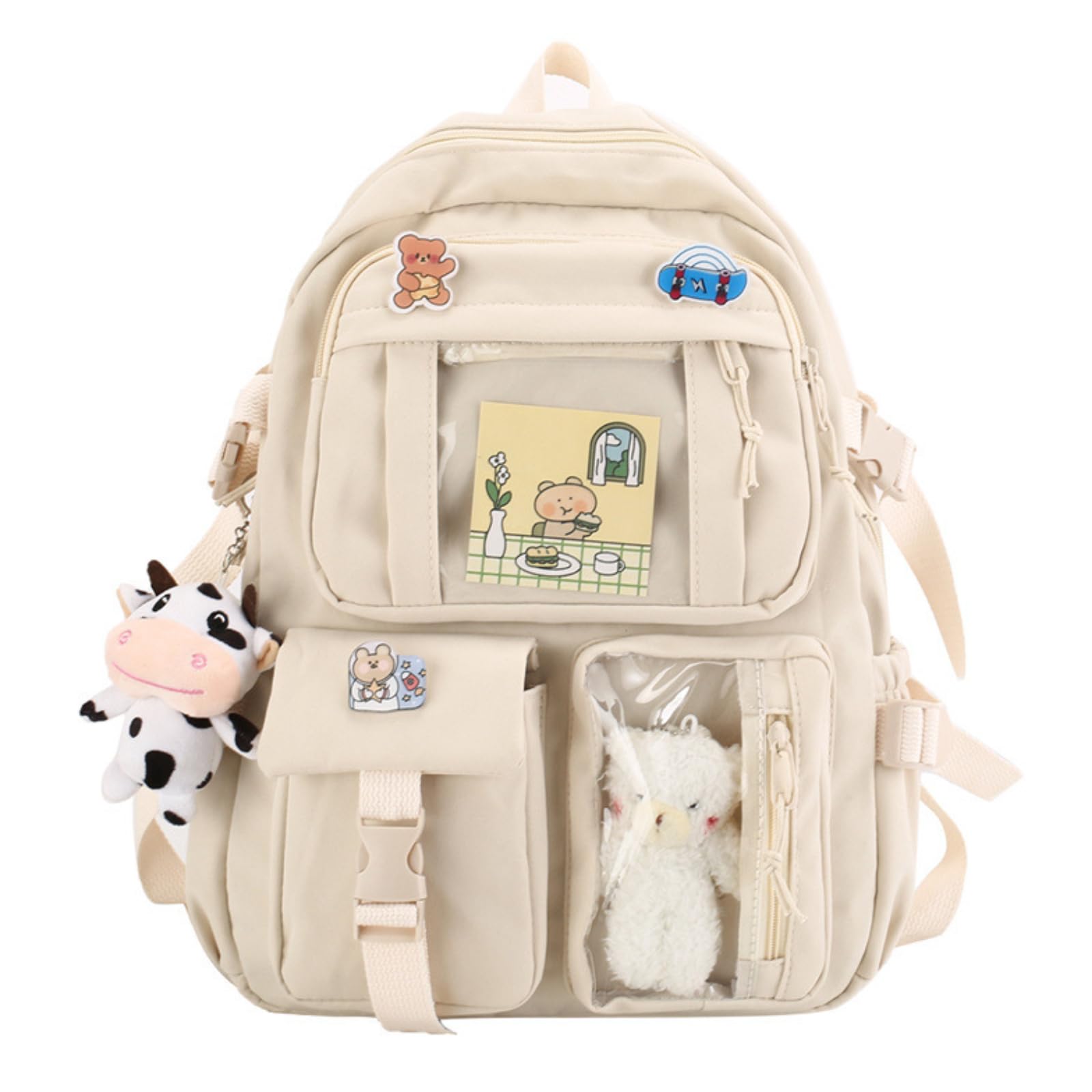 srdmuph Kawaii Backpack with Cute Accessories Pin Pendant Travel Laptop Bag Large Outdoor Waterproof Casual Daypack Women (White)