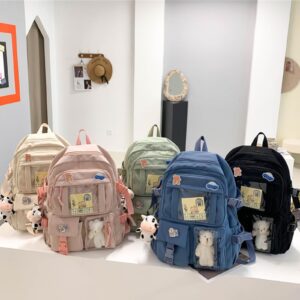 srdmuph Kawaii Backpack with Cute Accessories Pin Pendant Travel Laptop Bag Large Outdoor Waterproof Casual Daypack Women (White)