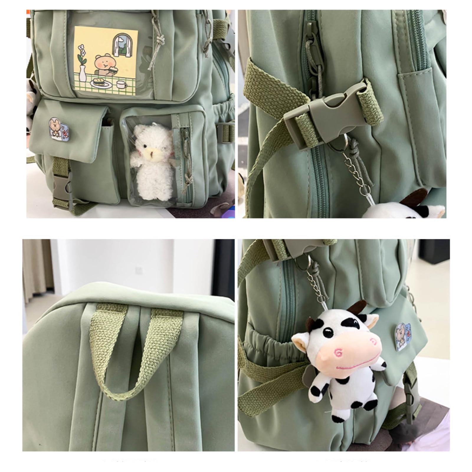 srdmuph Kawaii Backpack with Cute Accessories Pin Pendant Travel Laptop Bag Large Outdoor Waterproof Casual Daypack Women (White)