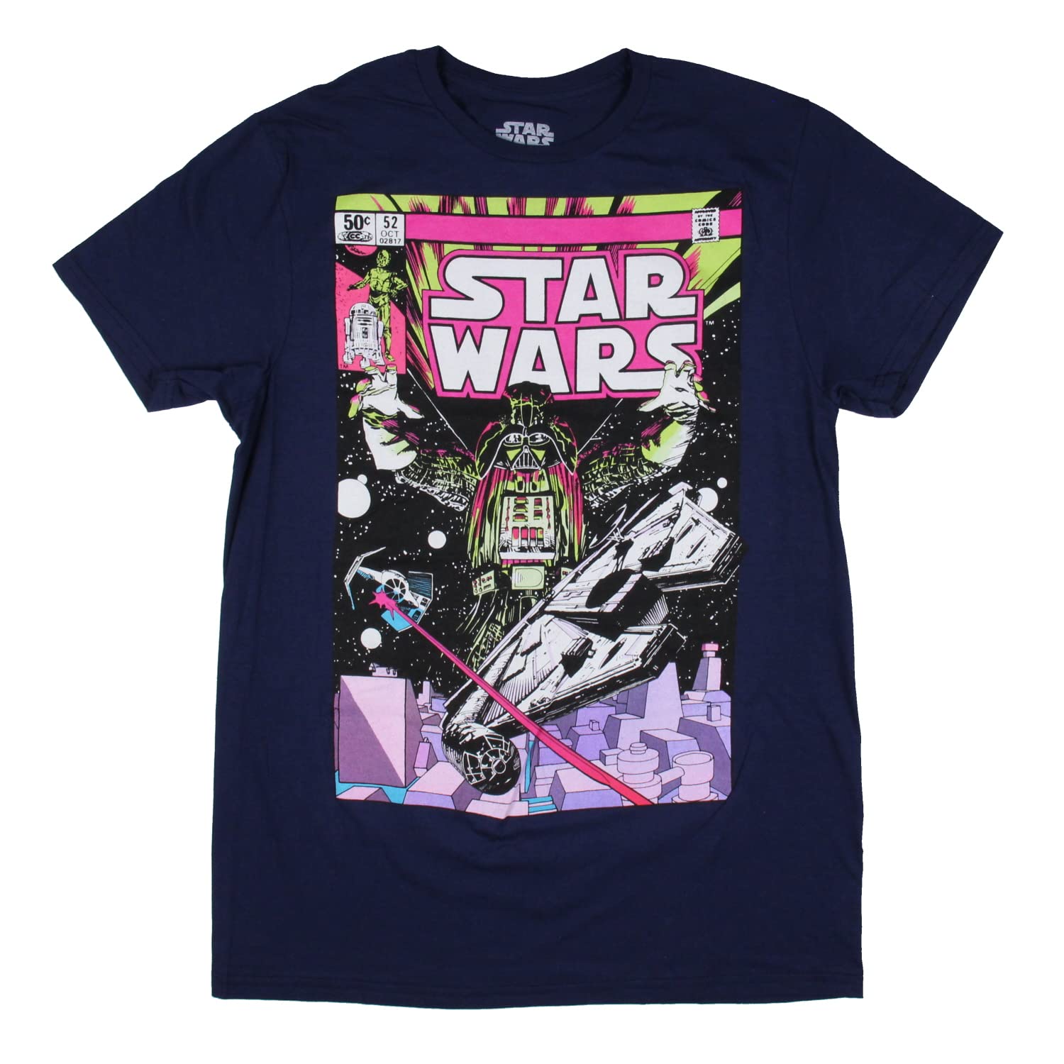 Star Wars Men's Neon Darth Vader Comic Cover Adult T-Shirt Tee (Small)