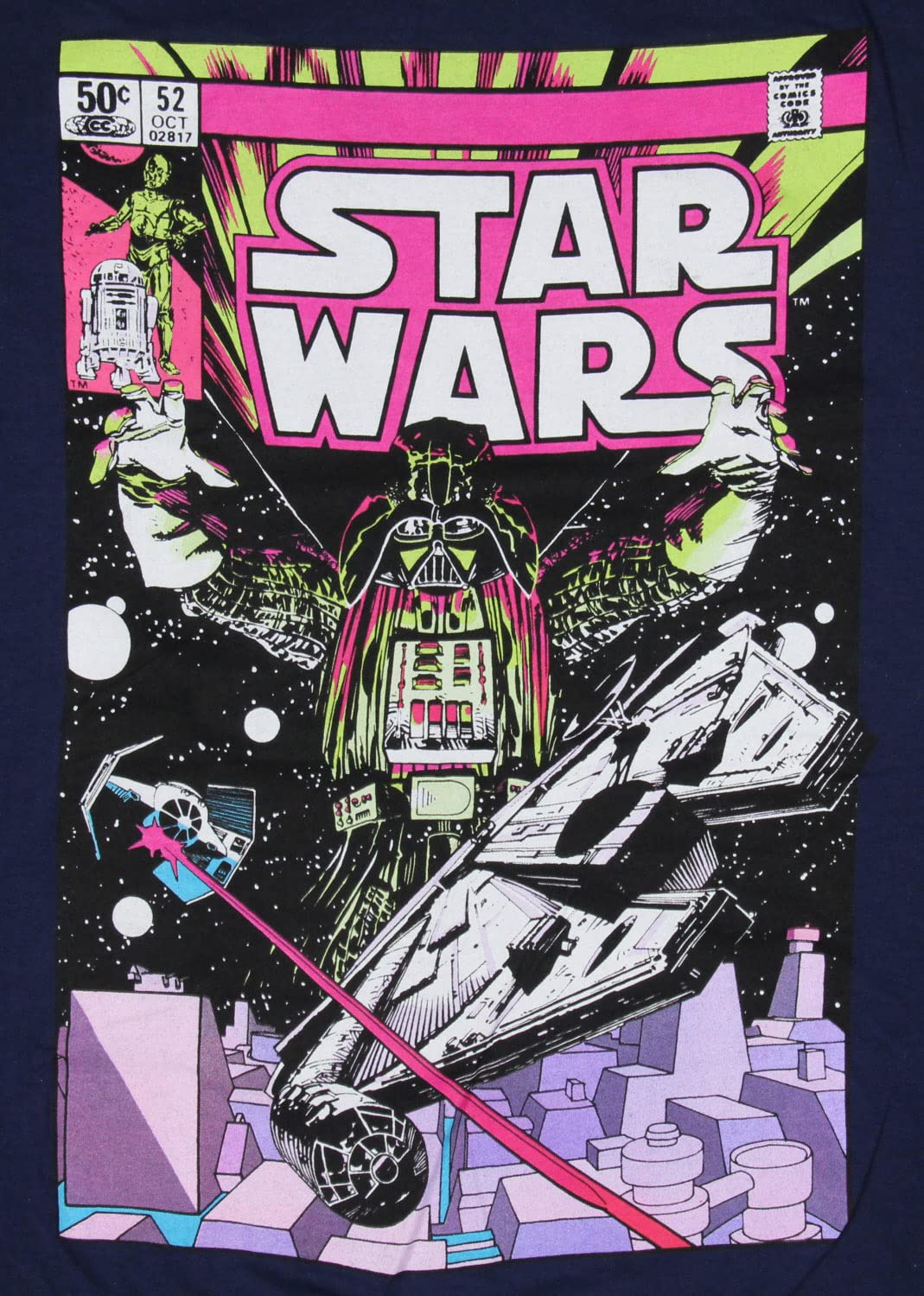 Star Wars Men's Neon Darth Vader Comic Cover Adult T-Shirt Tee (Small)