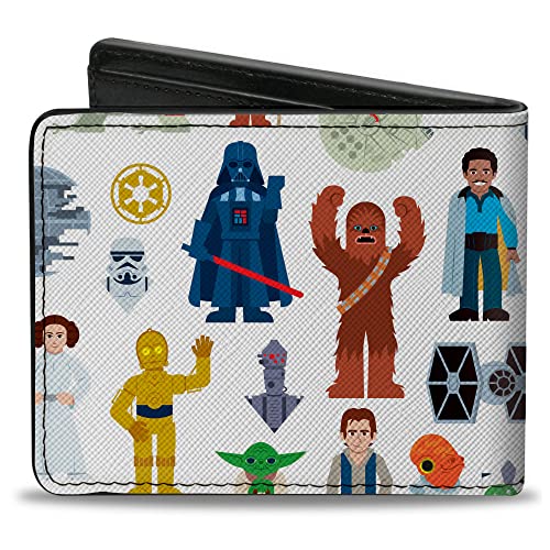 Buckle-Down Wallet Bifold PU Star Wars Classic Characters and Icons Collage White