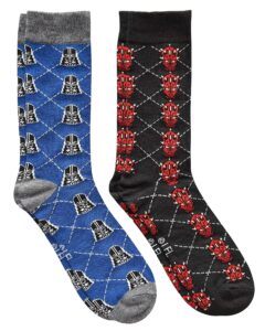 star wars darth vader/darth maul argyle men's crew socks 2 pair pack shoe size 6-12