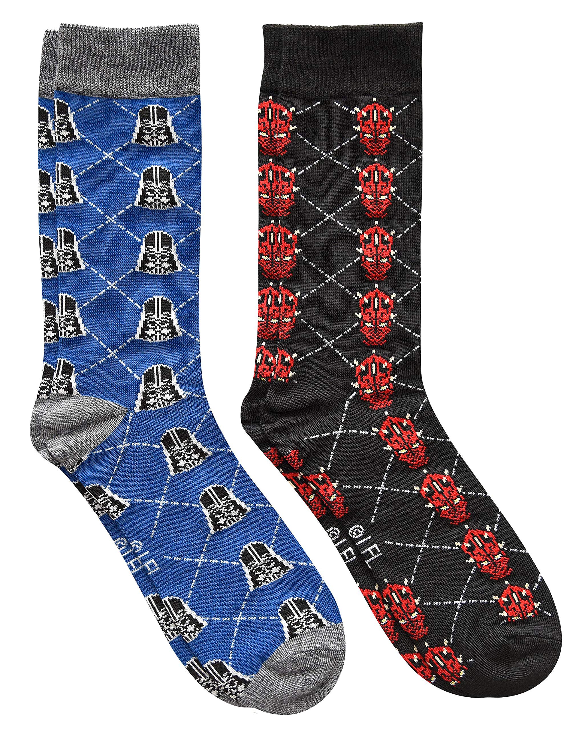 STAR WARS Darth Vader/Darth Maul Argyle Men's Crew Socks 2 Pair Pack Shoe Size 6-12