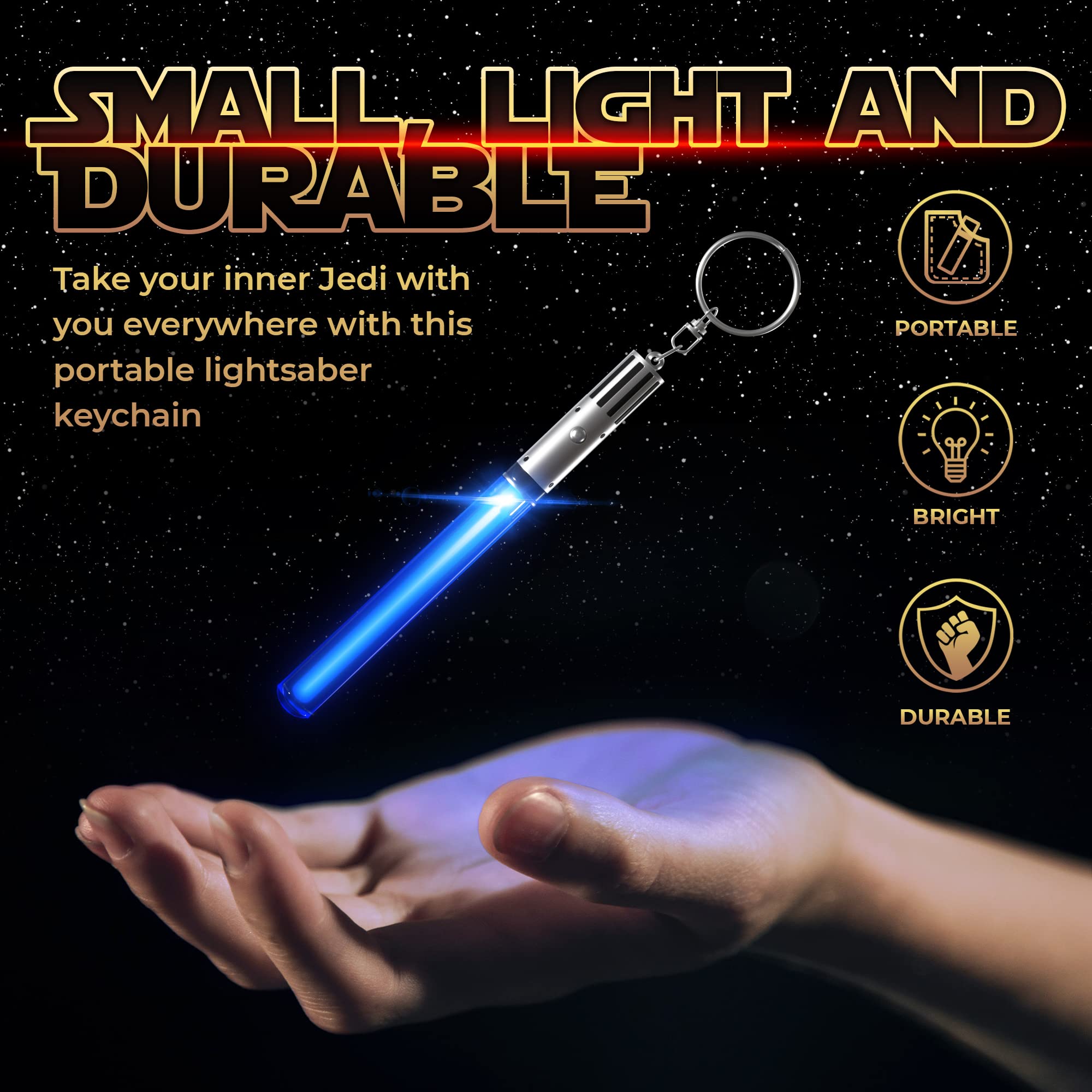 LIGHTSABER KEYCHAIN LIGHT UP LED STAR WARS Glowing Light Saber Key Chain Lightup Sabers 8 COLOR MODES: Green, Blue, Red, Baby Blue, Pink, Yellow, White, Rainbow - 1 PACK