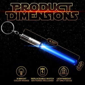 LIGHTSABER KEYCHAIN LIGHT UP LED STAR WARS Glowing Light Saber Key Chain Lightup Sabers 8 COLOR MODES: Green, Blue, Red, Baby Blue, Pink, Yellow, White, Rainbow - 1 PACK