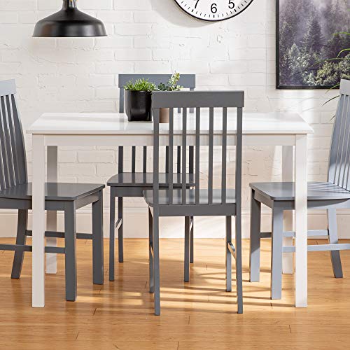 Walker Edison 4 Person Modern Farmhouse Wood Small Dining Table Dining Room Kitchen Table Set 4 Chairs Set, 48 Inch, White and Grey