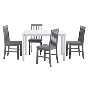 Walker Edison 4 Person Modern Farmhouse Wood Small Dining Table Dining Room Kitchen Table Set 4 Chairs Set, 48 Inch, White and Grey