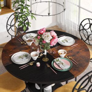 Tribesigns 47 inch Round Dining Table for 4, Wood Kitchen Table Large Dinner Table with Storage Shelf Metal Legs for Home Dining Room Living Room, Black Rustic Brown(Only Table)