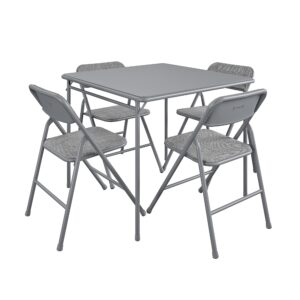 coscoproducts cosco premium 5-piece dining set, with 34" vinyl top card table and 4 fabric padded seat & back folding chairs, gray